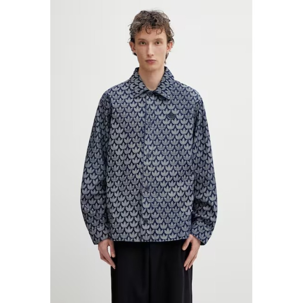 Mens Size M Adidas Monogram Shirt Trefoil Print Denim Heavyweight Blue KD0397